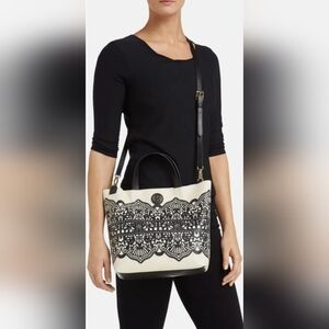 Tory Burch Black and White Lace Tote
